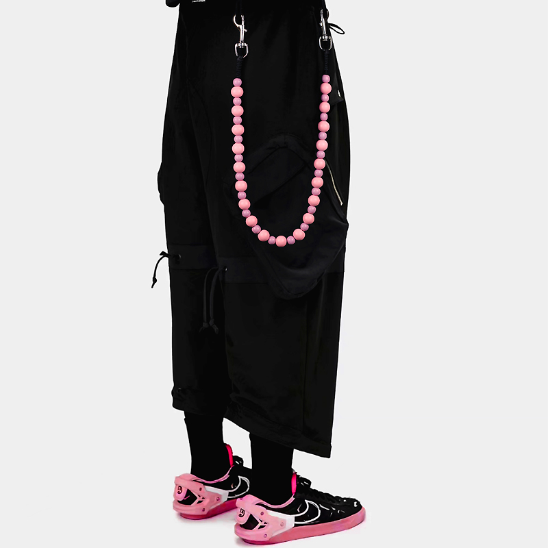 KUSION日系甜酷辣妹木珠裤链男少女心粉色复古造型腰链新look饰品