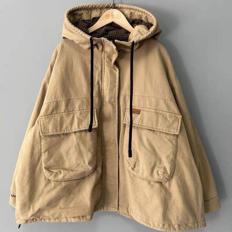 2026春季新款雪蓝衫连帽棉服外套大码女装