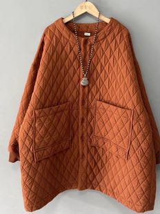 女装 2026春季 菱形格棉衣大码 雪蓝衫 新款