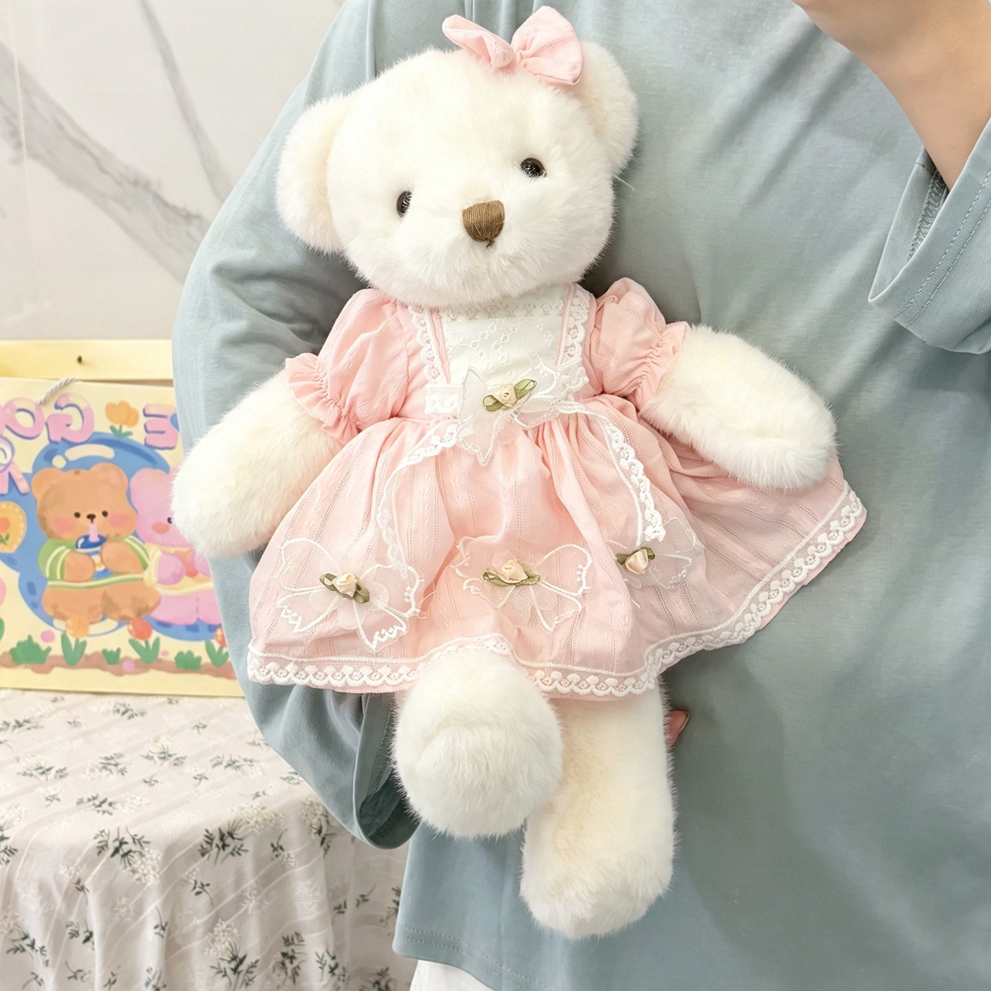新款粉色小熊玩偶抱睡软萌公仔毛绒娃娃女生儿童生日礼物高40厘米