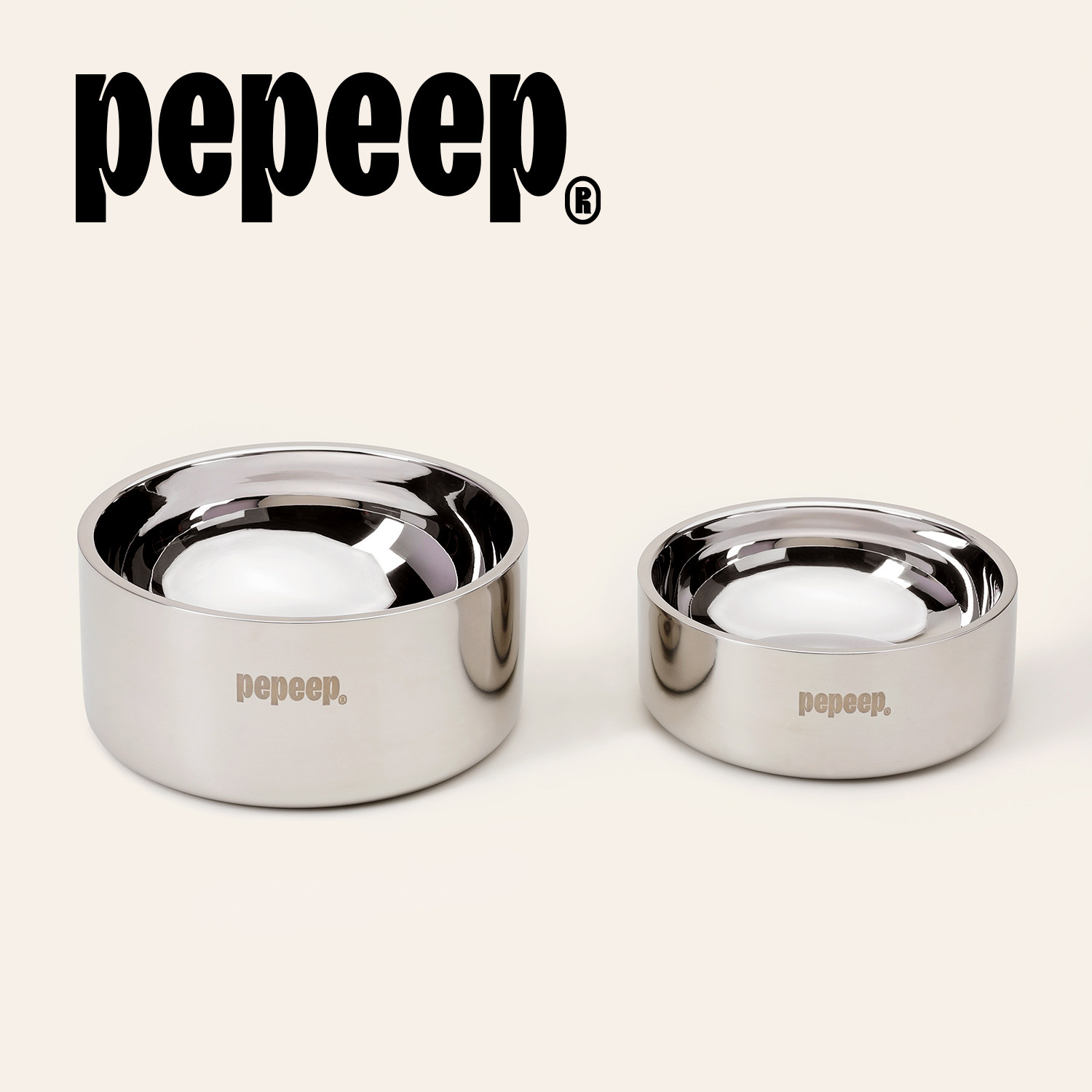 pepeep宠物亮面不锈钢碗双层隔热防滑食品级304不锈钢新品宠物碗