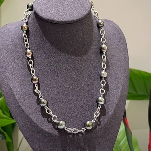 10mm珍珠潮品多珠款 精工纯银S925古巴项链路路通项链配8 新品