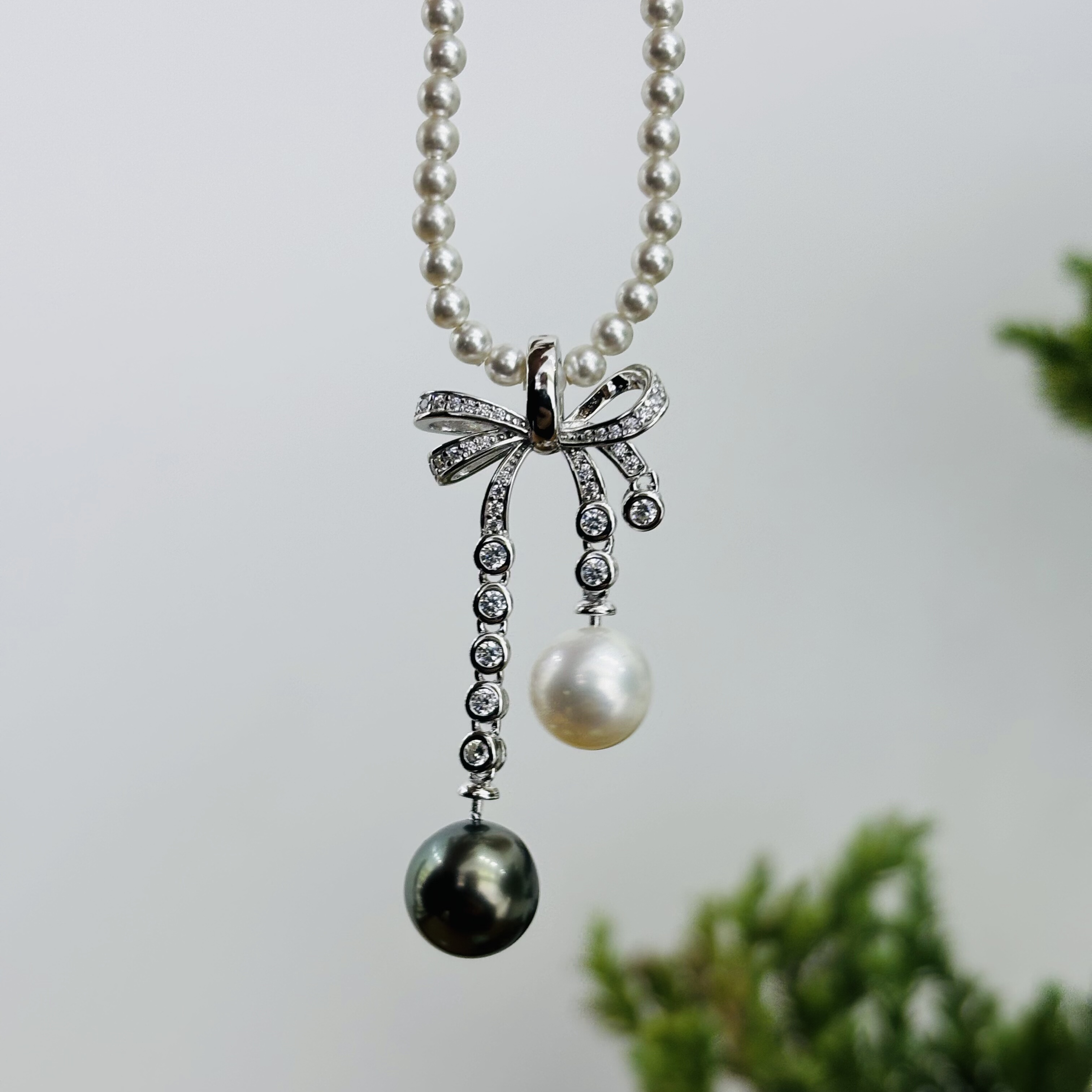 纯银精工万能扣蝴蝶结流苏配件可配9-11mm珍珠diy首饰