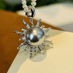 国潮复古太阳神吊坠精工纯银珍珠配件可配11-12-13mm