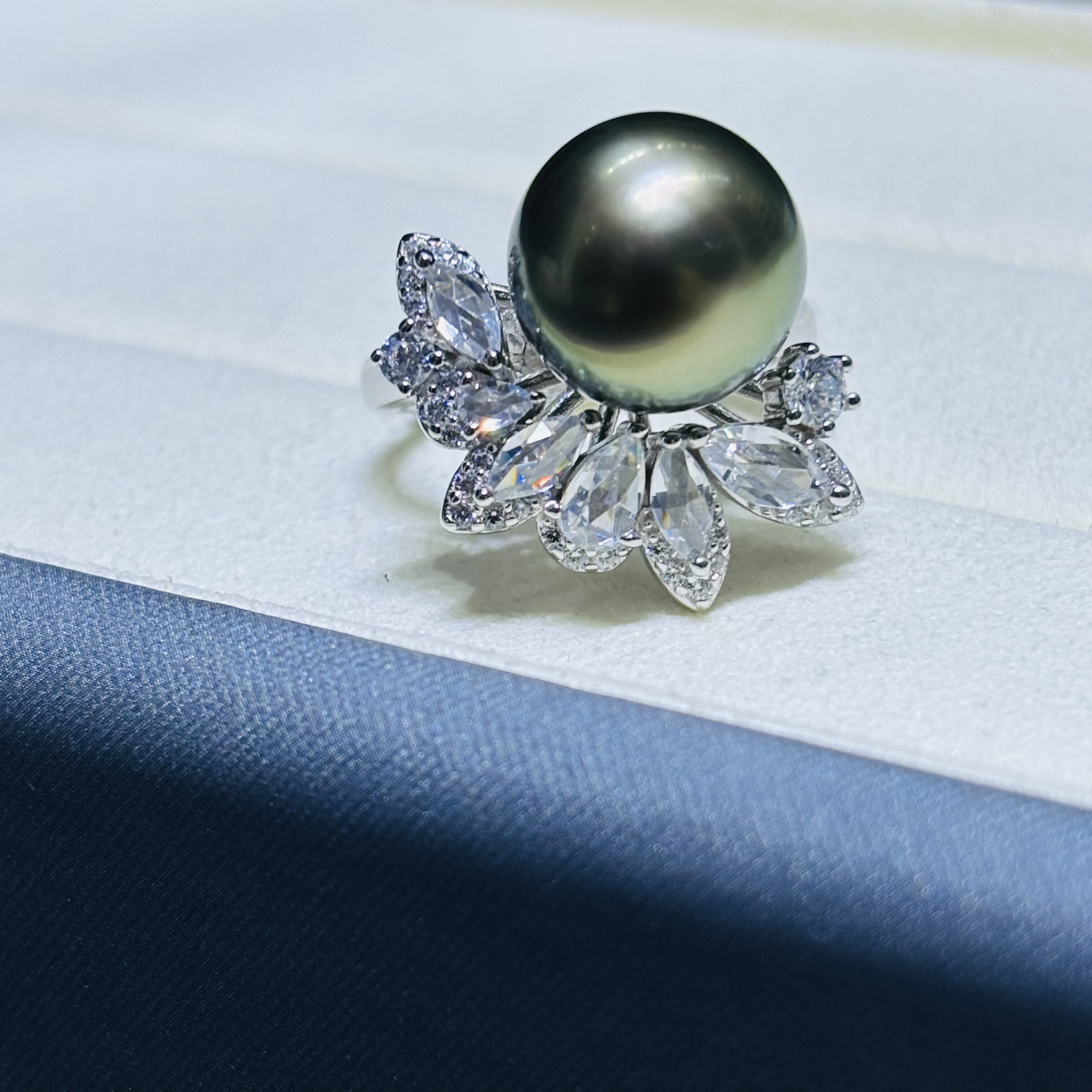 精工纯银S925戒指睫毛戒指diy配件可配11-12mm珍珠戒指