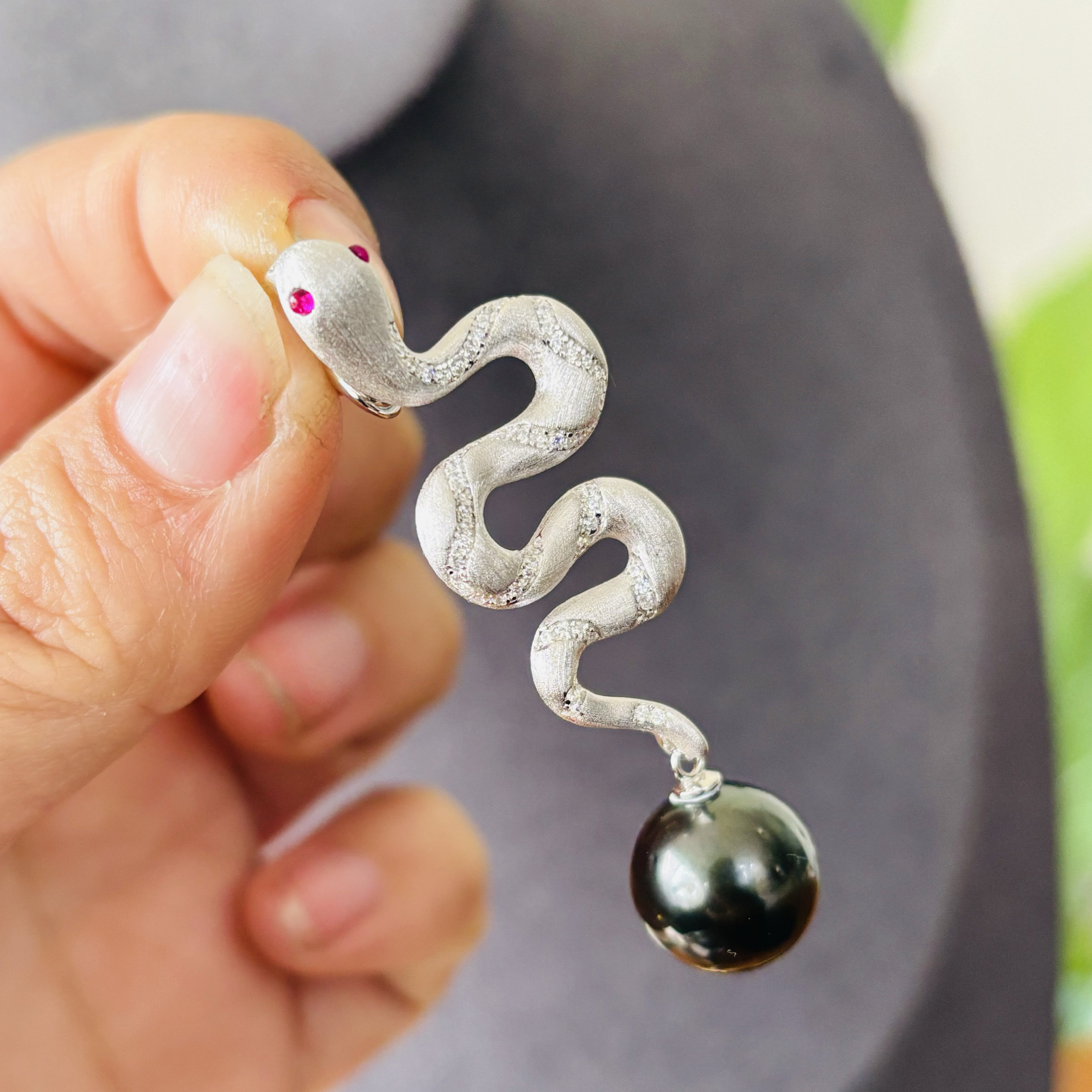 精工纯银S925拉丝工艺万能扣灵蛇吊坠diy可配9-10-11-12mm