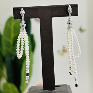 精工纯银流苏diy珍珠长款穿线珍珠耳钉耳饰适合3-3.5mm