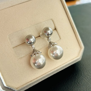 精工纯银S925双珠耳钉配件可配6-7和9-10-11-12mm珍珠
