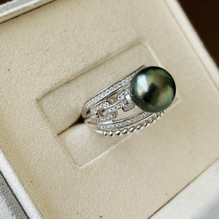 精工纯银S925开口戒指老钱风宽版空托配件可配8-9-10-11mm珍珠