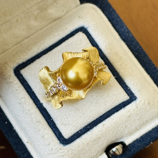 精工S925纯银拉丝裙摆戒指空托配件可配9-11mm之间珍珠