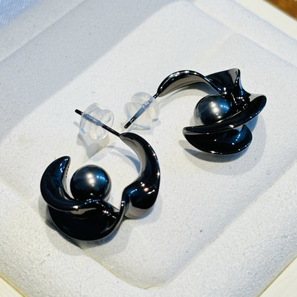 精工纯银重工厚实纽带s925纯银耳环耳饰暗黑系可配7-8-9mm珍珠
