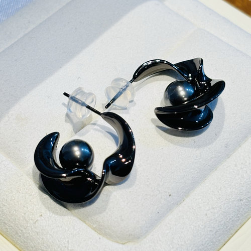 精工纯银重工厚实纽带s925纯银耳环耳饰暗黑系可配7-8-9mm珍珠