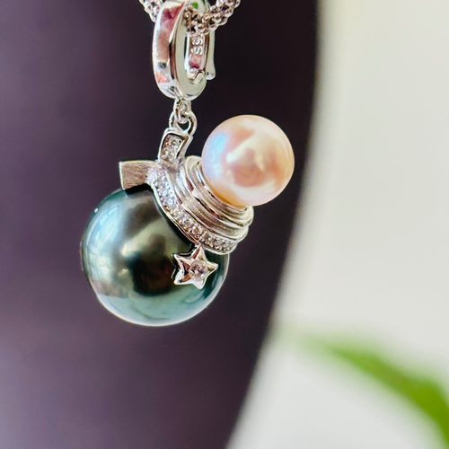 精工纯银s925万能扣双珠珍珠空托配件配小6.5-7.5mm大10mm-12mm