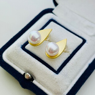 国内精工S925纯银水滴形耳钉珍珠耳饰空托配件可配6-7-8mm或keshi