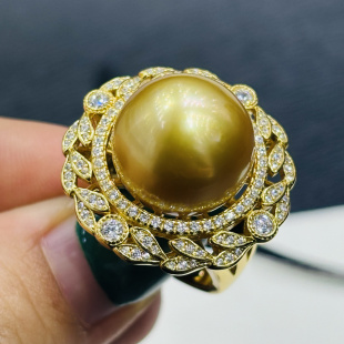 重工S925纯银精工戒指空托配件橄榄枝可配13-14mm圆珠