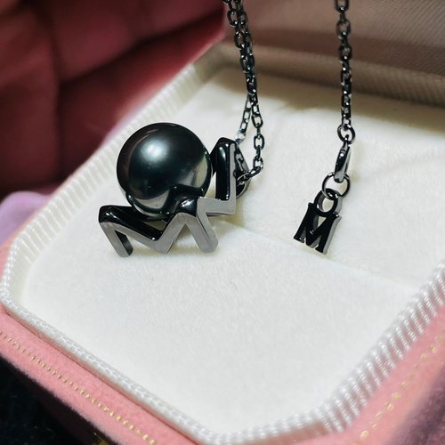 国内精工S925纯银M家字母镀黑铑吊坠空托配件可配10-11mm链长60cm