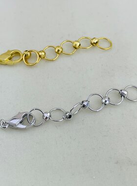 国内精工时尚龙虾扣金银黑色圈圈珍珠项链纯银尾链延长链3-8mm