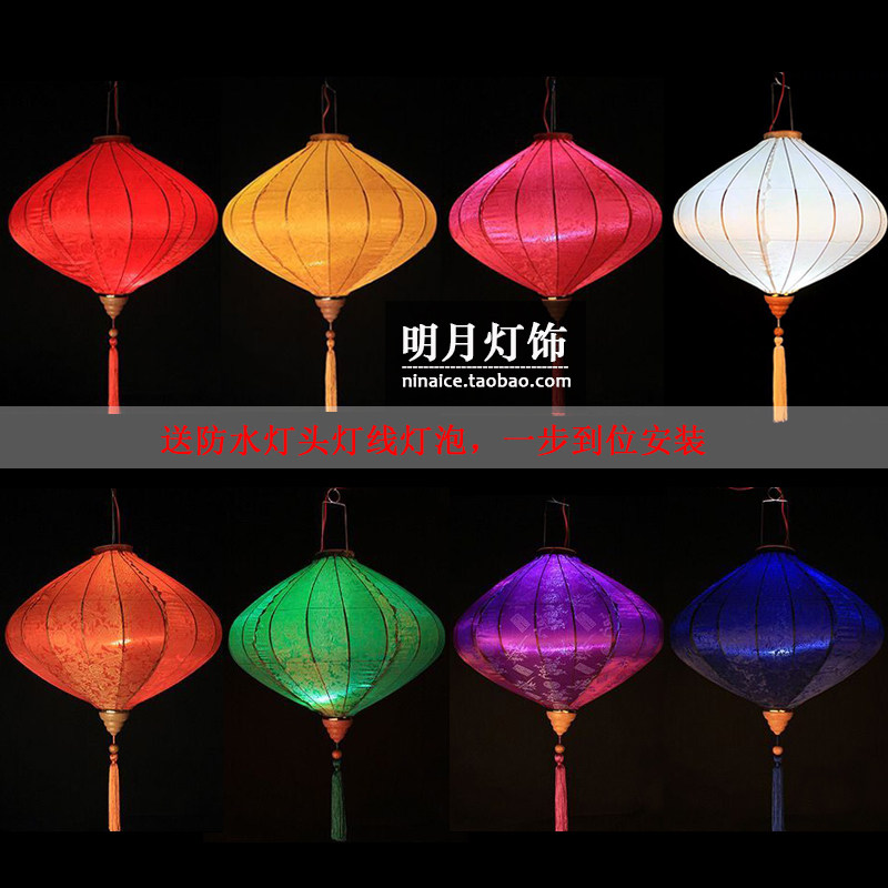 中式仿古大制布艺吊灯笼 绸缎钻石型宫廷灯笼 庭院吊灯具