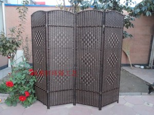 田园藤编草编时尚屏风隔断现代移动卧室折屏简约餐厅酒店实木屏障