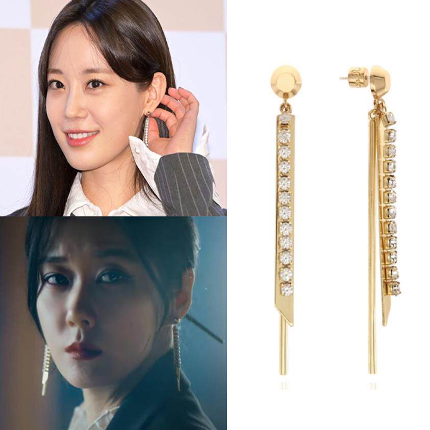 韩国正品代购 大发不动产 张娜拉 许英智同款镶钻长款耳环 耳饰女