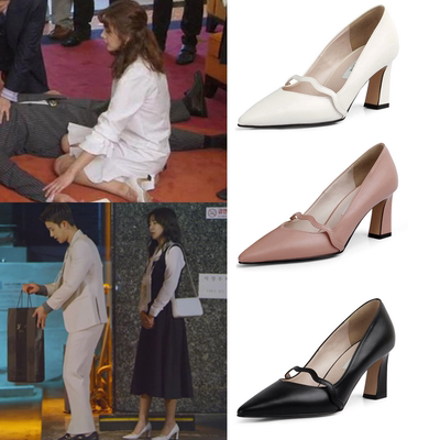 ok尖头牛皮韩国高跟鞋赵宝儿同款