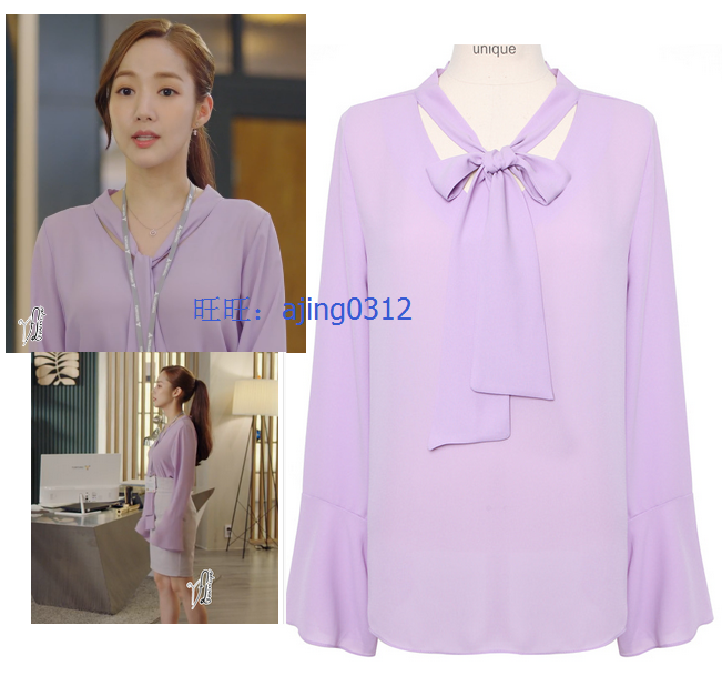 韩国代购正品 金秘书为什么这样 朴敏英同款雪纺喇叭袖系带衬衫|ruв категории Женская одежда, рубашка - от Buy2taobao.com для оказания профессиональной услуги покупки агента Taobao