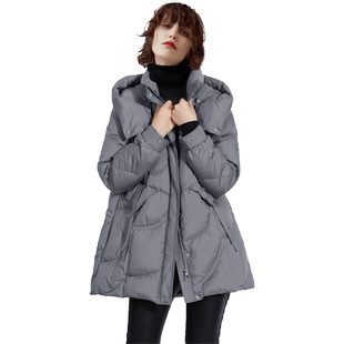 欧美时尚轻便保暖2025冬季新款中长款羽绒服小个子连帽面包服外套
