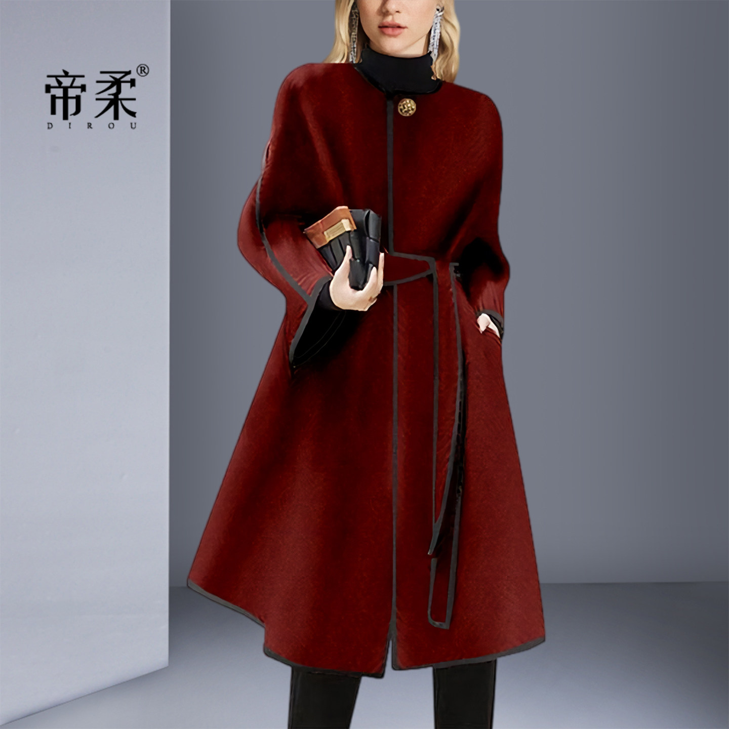 新年红色毛呢外套女中长款2026新款洋气时尚保暖轻熟名媛呢子大衣