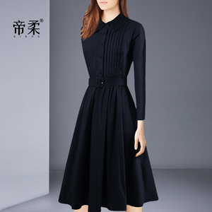 时尚长袖连衣裙2026春秋新款气质修身收腰显瘦衬衫裙子淑女中长款