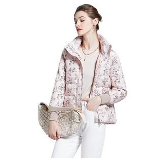 时尚淡粉印花零压羽绒服女短款2025年冬季新款小个子修身洋气外套