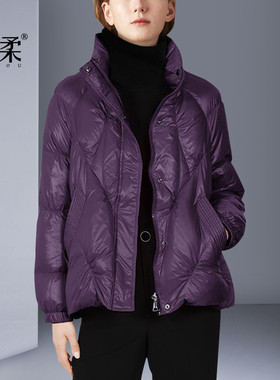2025冬季新款欧美风时尚轻薄紫色羽绒服女短款小个子修身保暖外套