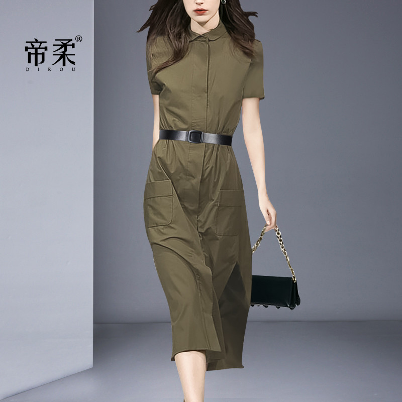 军绿色时尚连衣裙修身气质轻熟风