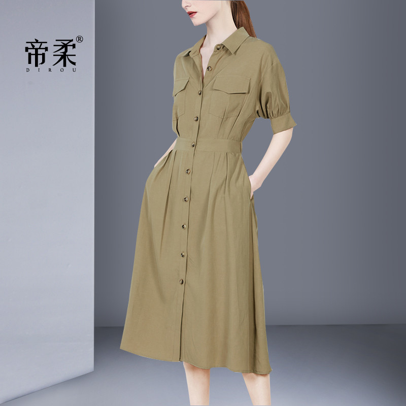 气质短袖职业连衣裙2025年夏季新款时尚文艺减龄衬衫裙子通勤百搭