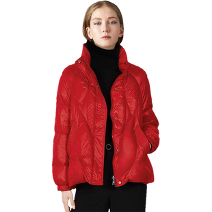 2025冬季新款欧美风时尚轻薄红色羽绒服女短款小个子修身保暖外套
