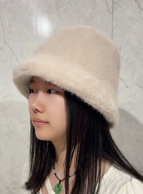 仿水貂毛渔夫帽女冬保暖韩版时尚百搭护耳皮草貂皮气质显脸小桶帽