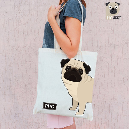 MY PUGGY 原创巴哥犬帆布袋 手提袋 卡通可爱单肩包 涤棉原料优质