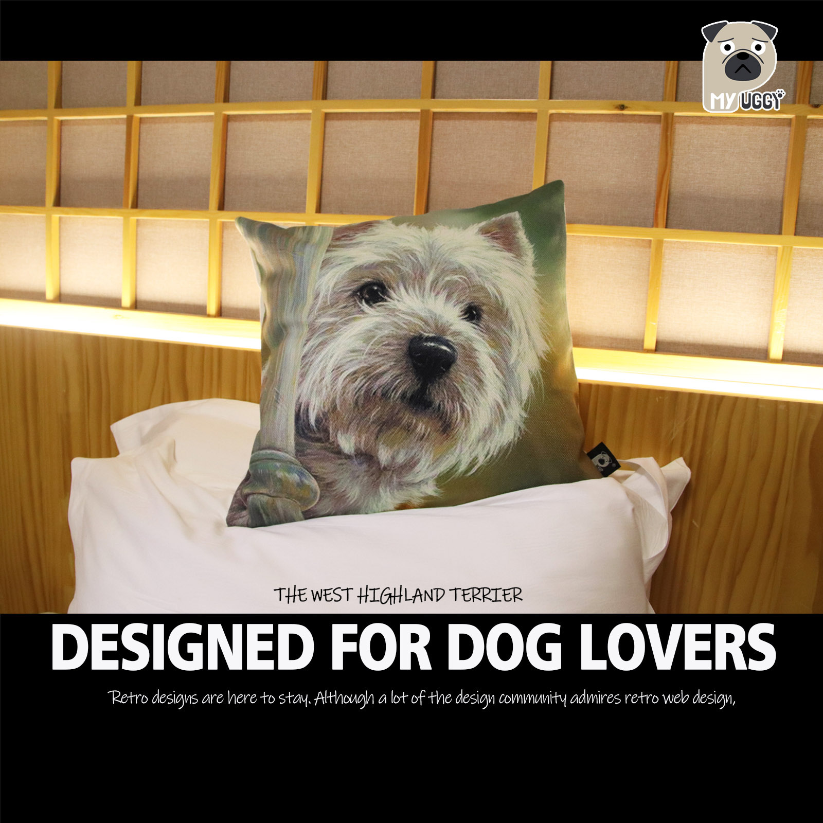 MY PUGGY西高地犬新款棉麻抱枕原创星级酒店高档材质软弹性枕芯