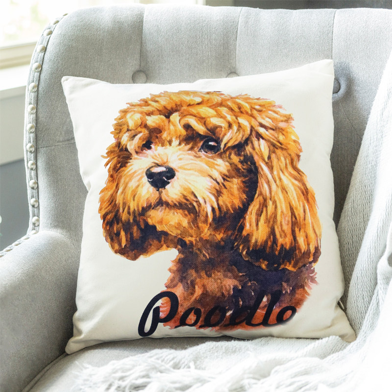 MY PUGGY 泰迪图案抱枕羽丝绒枕芯高档欧美加厚棉麻枕套弹性靠枕