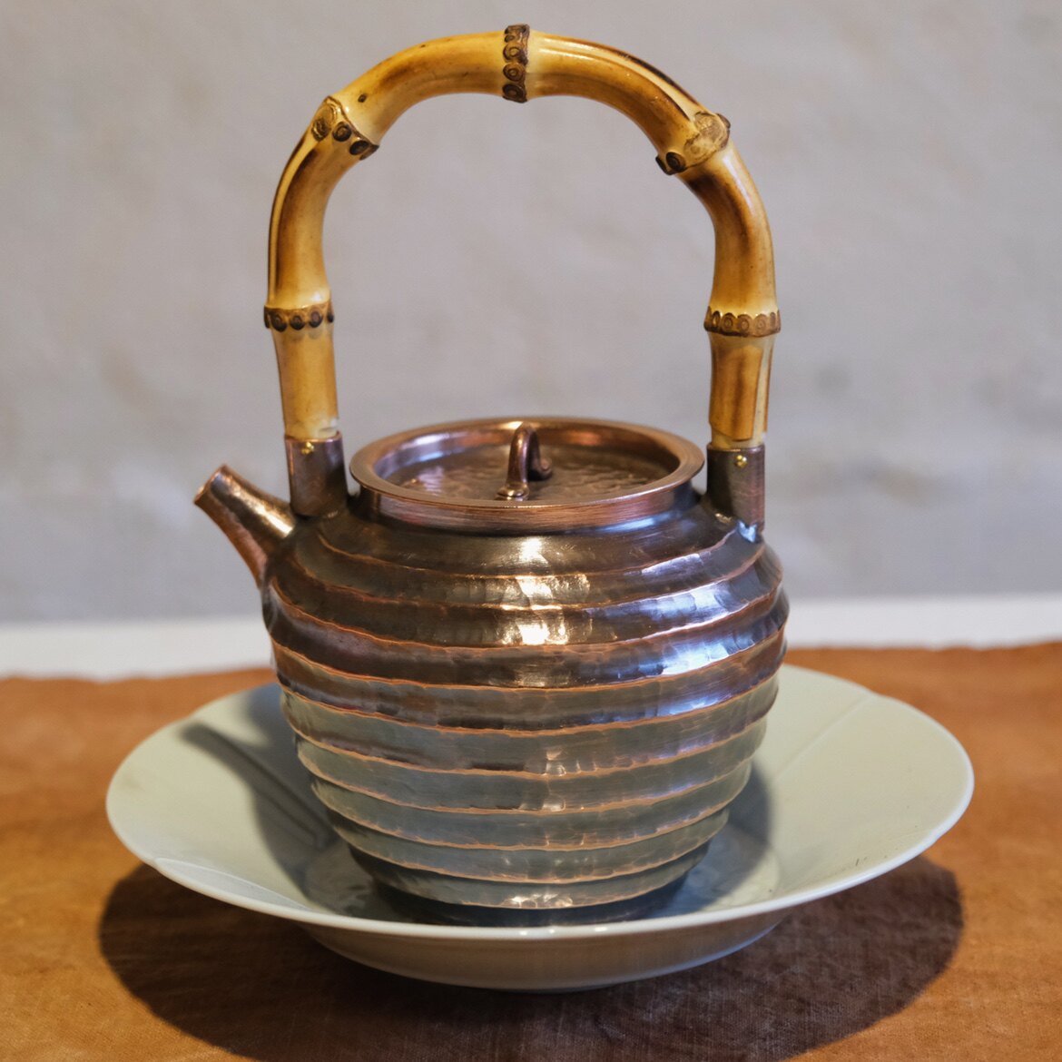 一张打竹节壶 日式手工纯铜做旧泡茶壶 紫铜可爱500cc烧水壶防烫