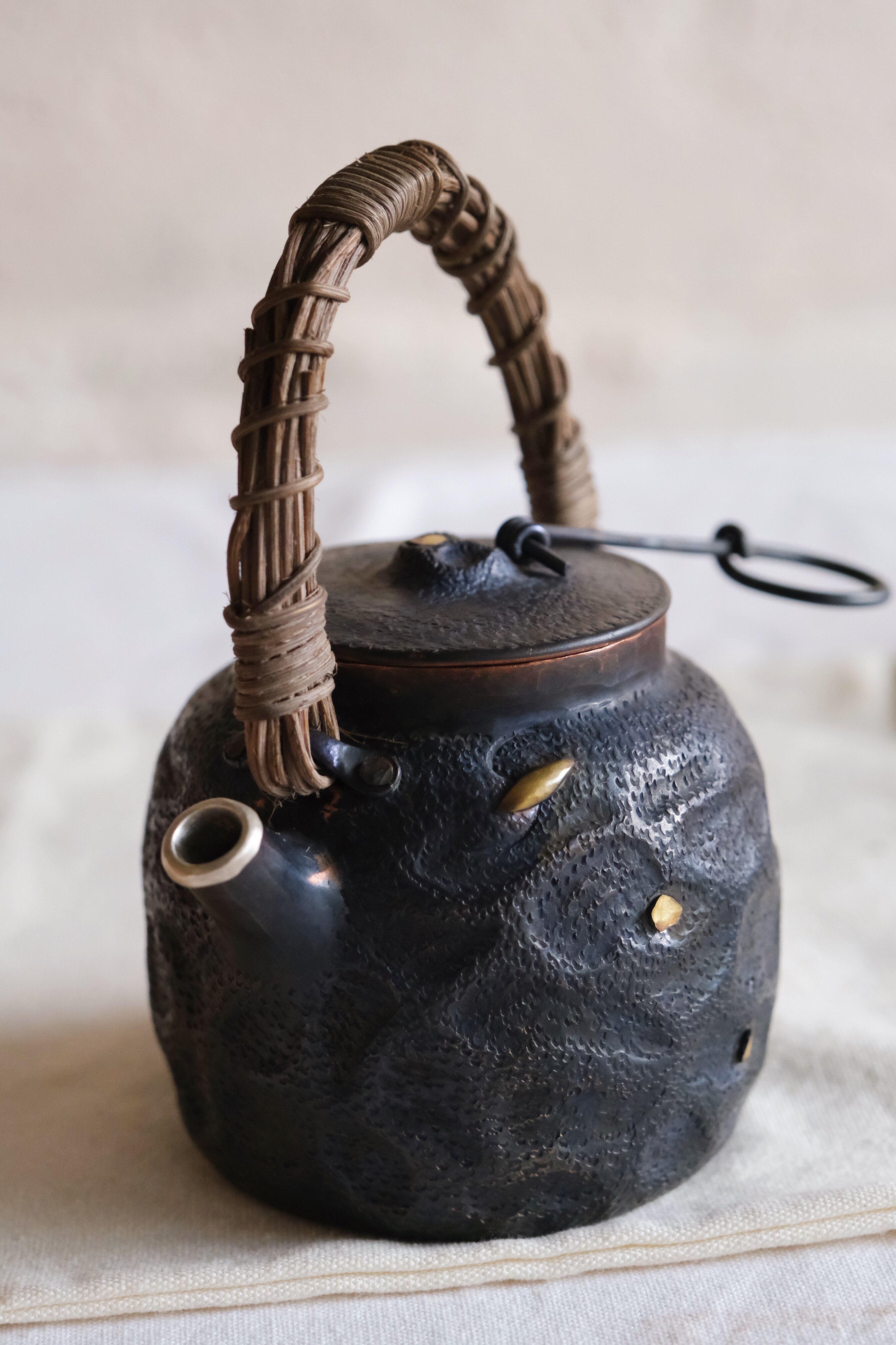 新品一张打锔钉壶 日式手工纯铜泡茶壶煮茶壶 紫铜复古铜壶烧水品