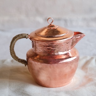 全手工纯铜烤茶罐 红铜复古可爱600ml分茶器分享壶 紫铜带盖奶壶