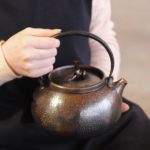 大号复古铁提梁蘑菇摘扭壶 纯手工锻打紫铜烧水壶 纯铜壶煮茶壶