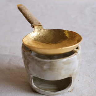 日式 全手工锻打黄铜烤茶器 复古炒茶勺茶叶提香器陈皮烘焙器茶盘