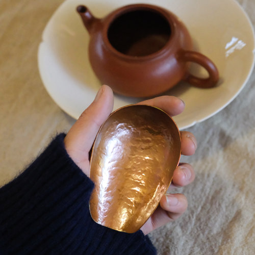 纯手工紫铜迷你茶则茶勺茶铲茶匙茶荷六君子复古日式纯铜咖啡豆则