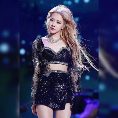 blackpink女团舞台表演亮片套装明星同款网纱爵士舞蹈闪钻演出服
