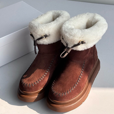 高品质新款冬季皮毛一体雪地靴加厚毛毛棉鞋厚底增高保暖加绒短靴
