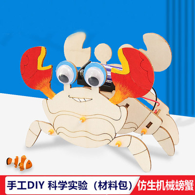 科学实验手工自制DIY木质仿生机械螃蟹机器人中小学生物理教学具