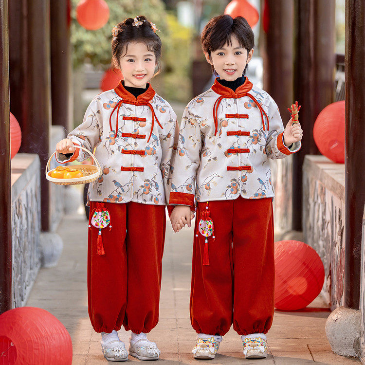 男女童秋冬加绒古风唐装元旦班服表演服兄妹姐弟装新中式拜年汉服