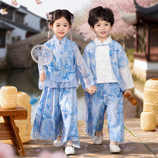儿童古风超仙唐装汉服男女童姐弟兄妹亲子走秀舞蹈表演运动会班服
