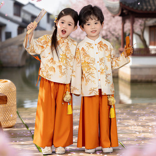 新中式国风古典汉服男女童姐弟兄妹唐装幼儿园毕业照班服朗诵演出